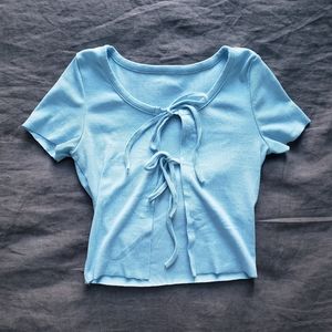Baby Blue Front Tie Crop Top